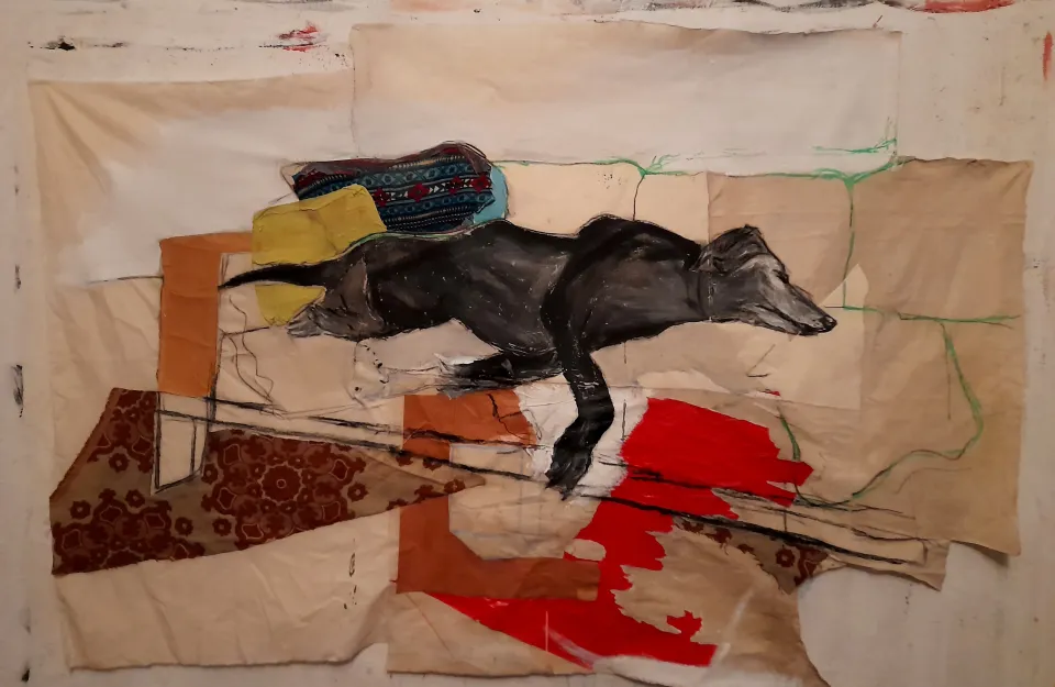 Gladys sur le canap (tissu papier acrylic 160x110cm, 02/2021)