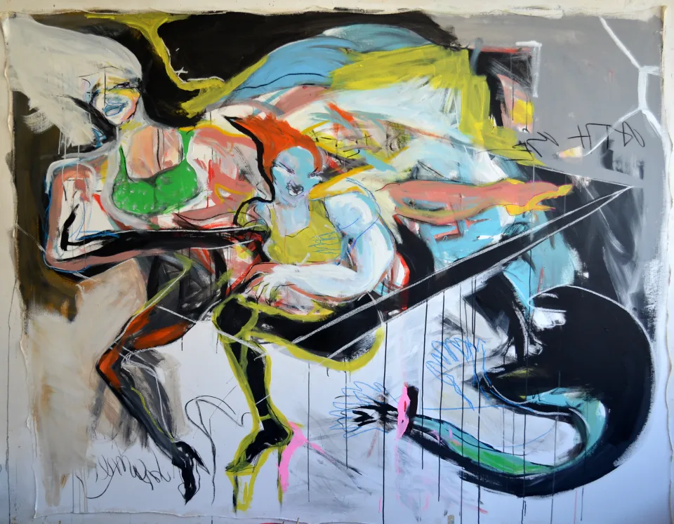 Catch-me...(technique mixte sur toile 235x185cm) 2020