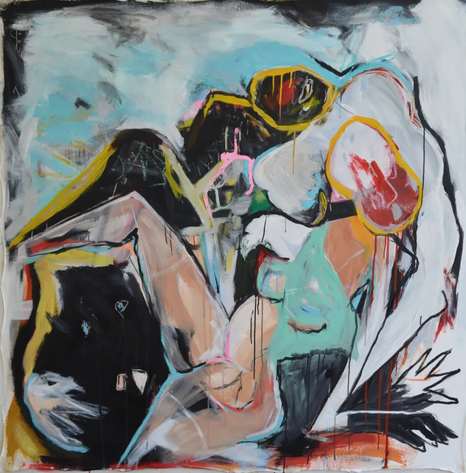 lovers (technique mixte sur toile 145x145cm) 2020