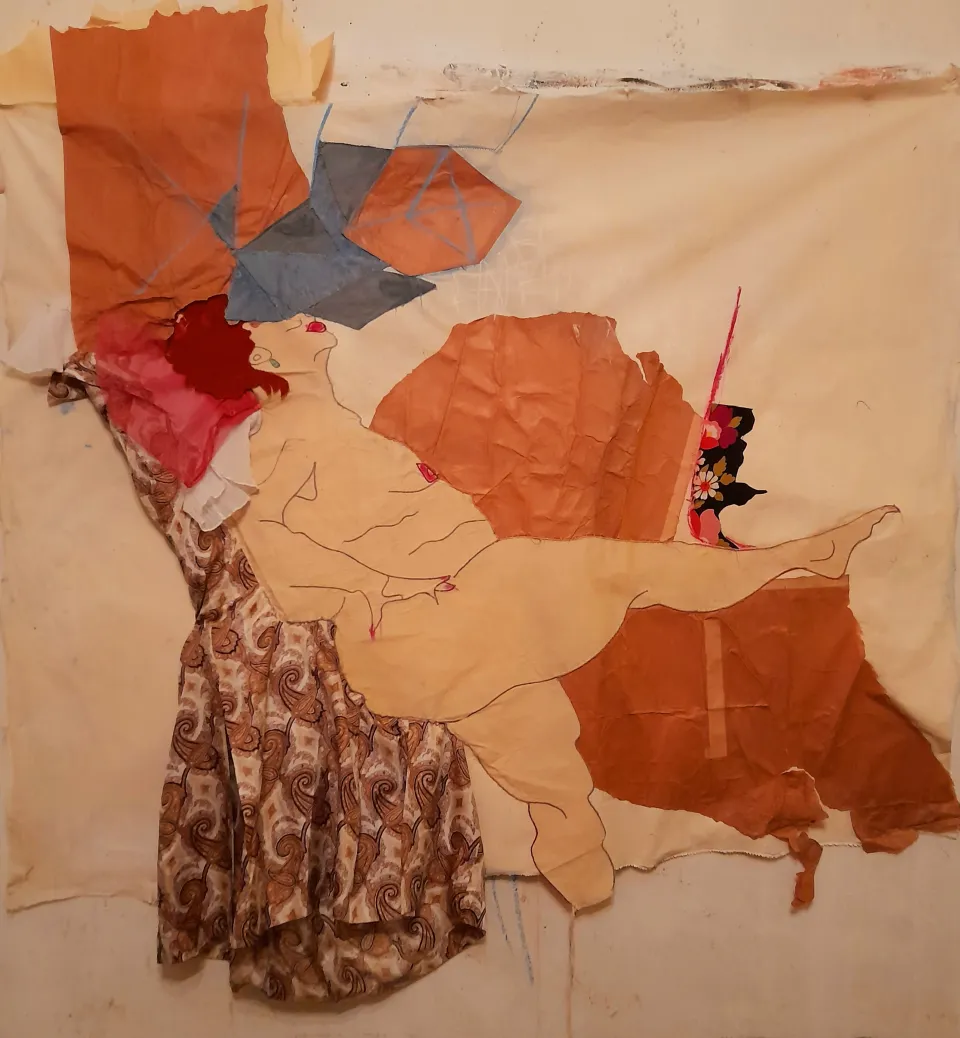 Naked woman (tissu/papier) 150x150cm 2021