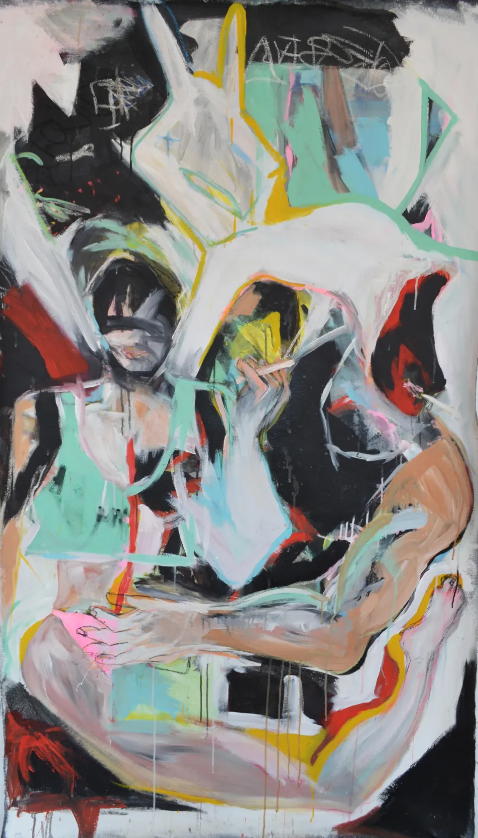 smoke in bed (technique mixte sur toile 117x180cm) 2020